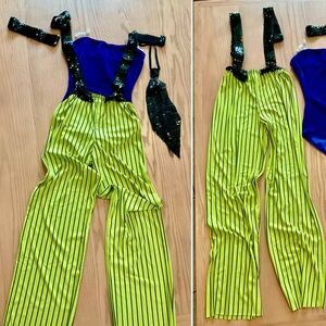 Neon Green Pinstripe Dance Jumpsuit with Black Sequin Suspenders